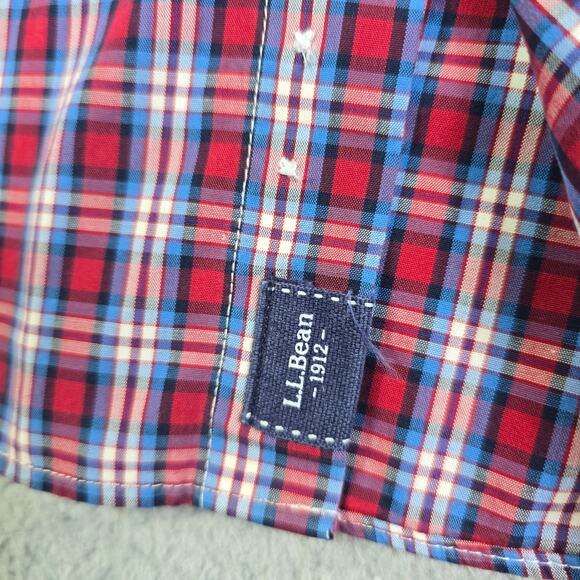 L.L. Bean Button Front Shirt Men's Large Red Blue Plaid Casual Preppy Patriotic - Picture 2 of 11
